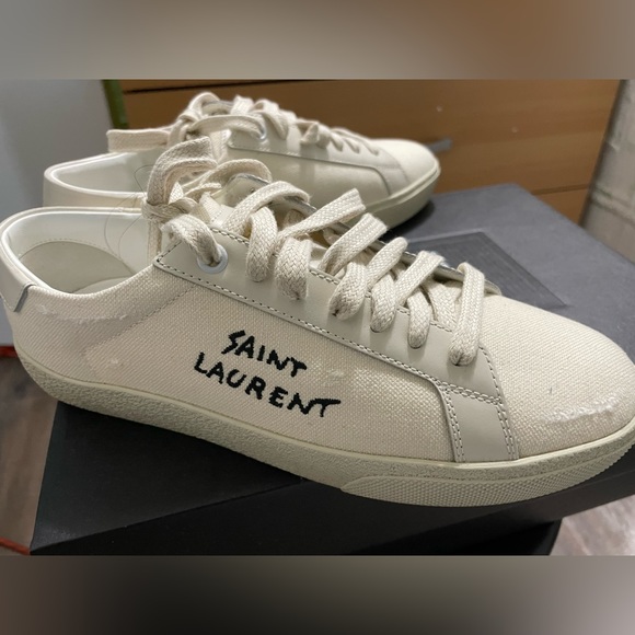 SAINT LAURENT.  COURT CLASSIC SL/06 EMBROIDERED SNEAKERS IN CANVAS AND LEATHER - Picture 3 of 4